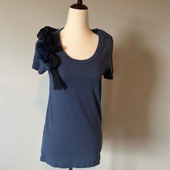 J Crew sz S scoop neck ruffle front short sleeve tee - Picture 1 of 6